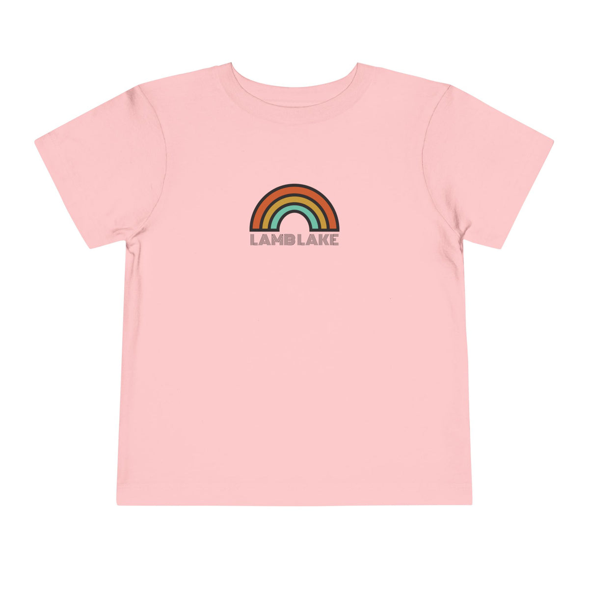 Retro Rainbow Toddler Tee — "Lamb Lake" Graphic Short Sleeve