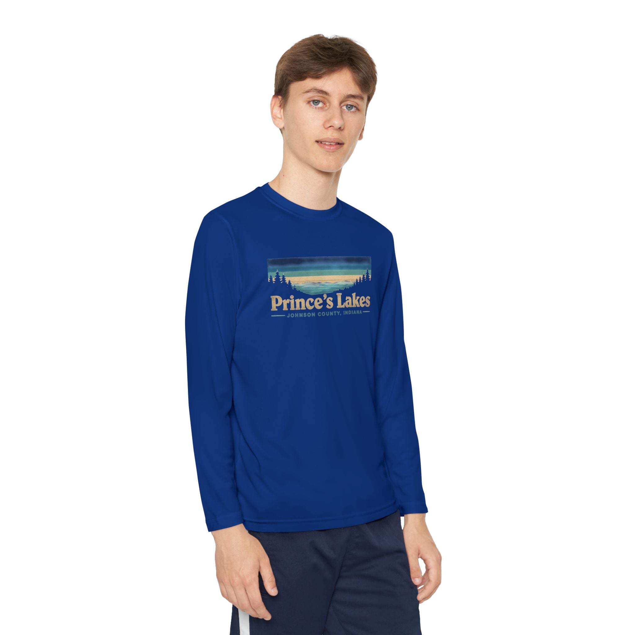 Prince's Lakes Youth Long Sleeve Tee — Retro Lakeside Nature Design