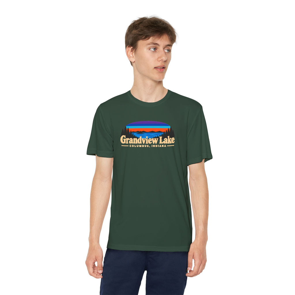Youth Performance Tee — Grandview Lake Retro Sunset Camp Shirt