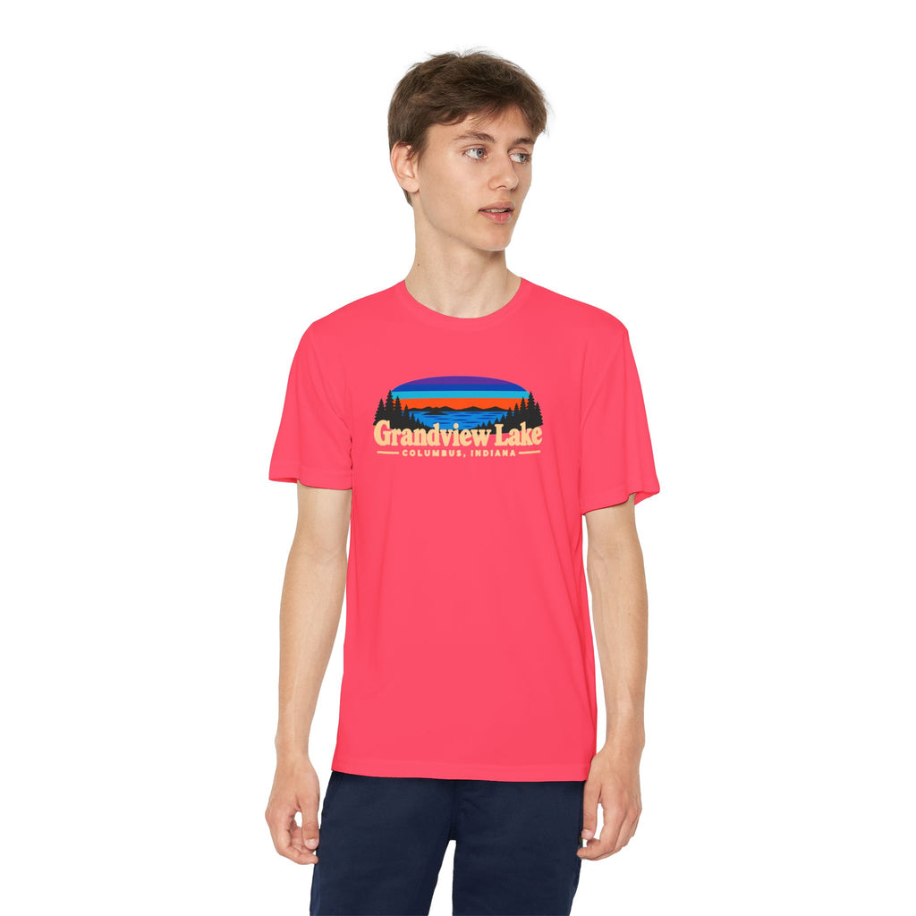 Youth Performance Tee — Grandview Lake Retro Sunset Camp Shirt