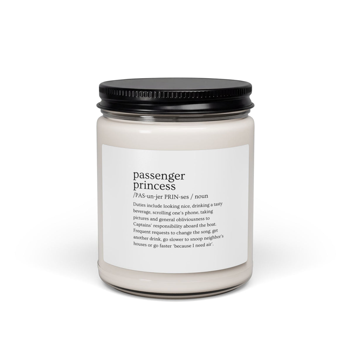 Passenger Princess Scented Soy Candle — 9oz Aromatherapy Candle with Playful Definition Label