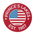 Prince’s Lakes Est. 1957 Round American Flag Vinyl Sticker