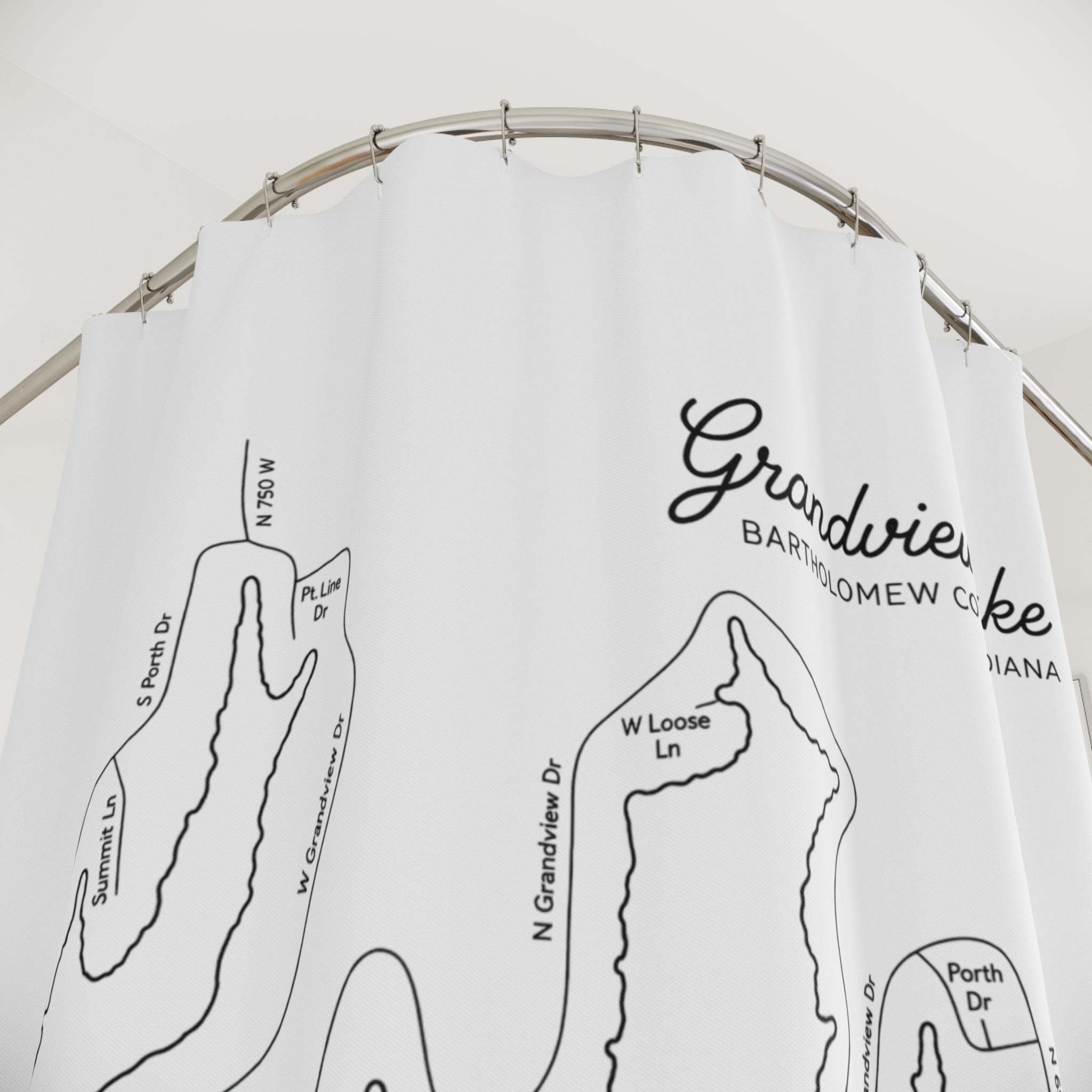 Grandview Lake Map Shower Curtain — Decorative Bath Curtain with Lake Map Design