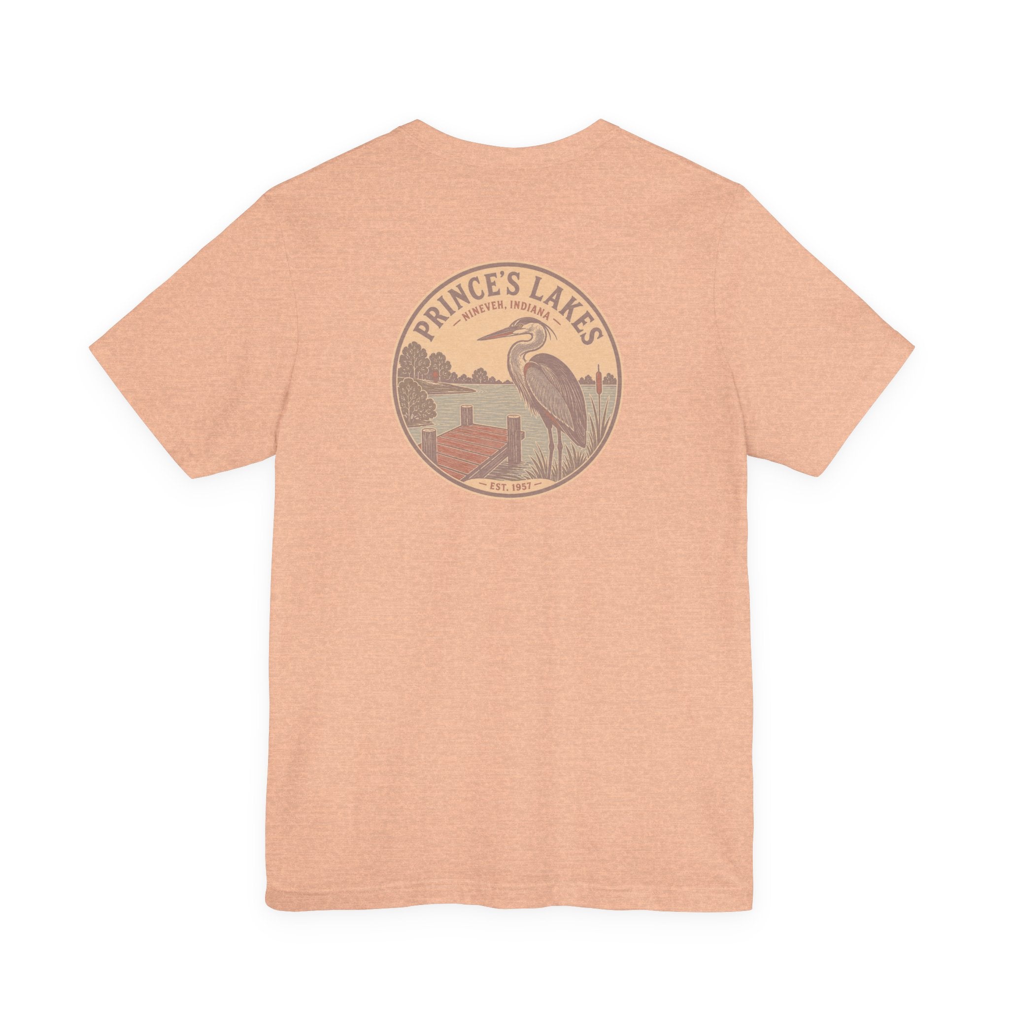 Prince's Lakes Great Blue Heron Graphic Tee — Vintage Nature Pocket & Back Print