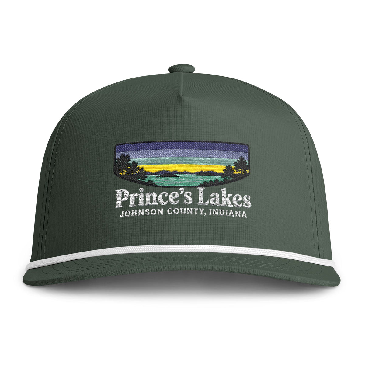 Sunset Lakes Rope Cap — "Prince's Lakes" White Font Embroidered Trucker Hat