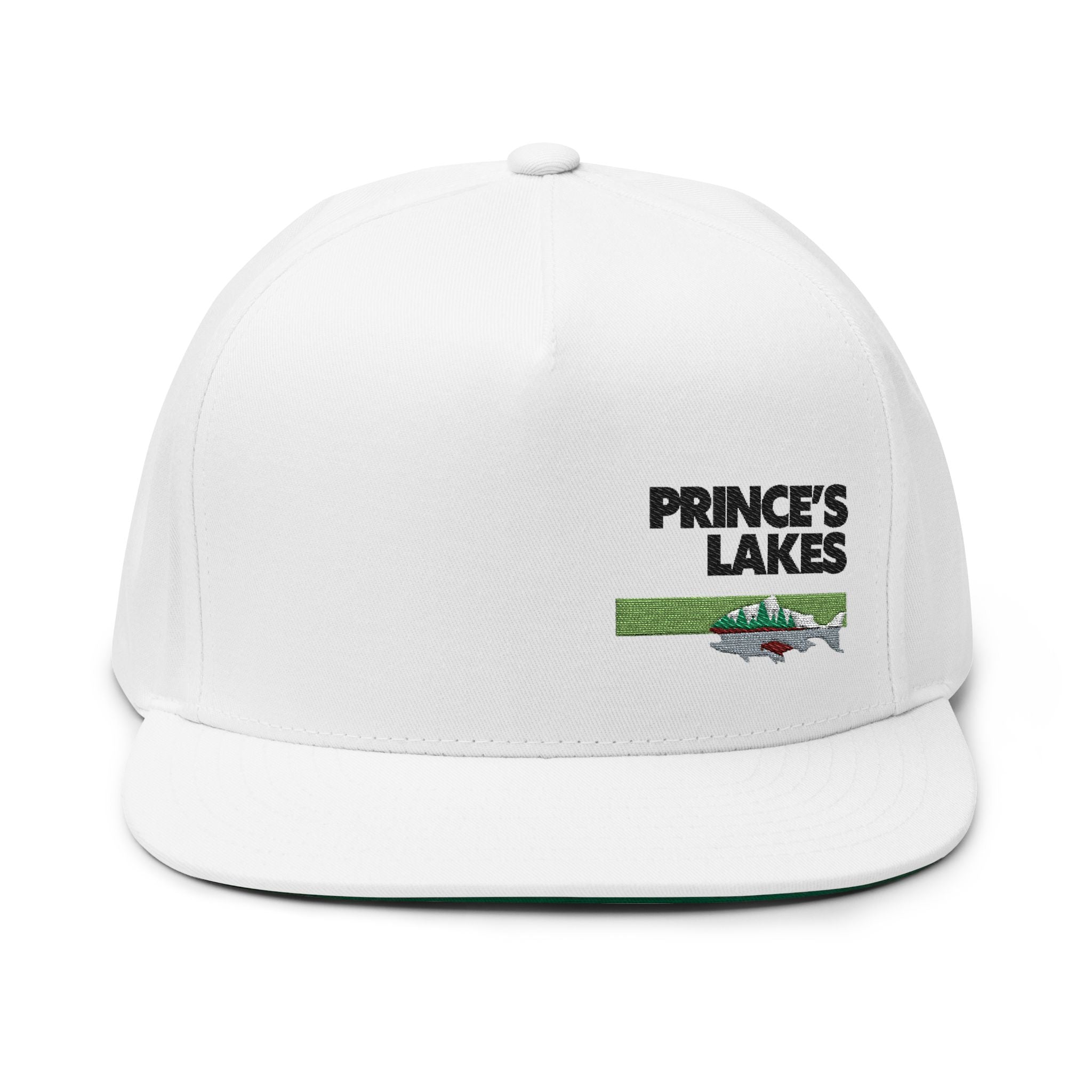 Prince's Lakes Embroidered Flat Bill Cap — Fishing & Lake Life Snapback