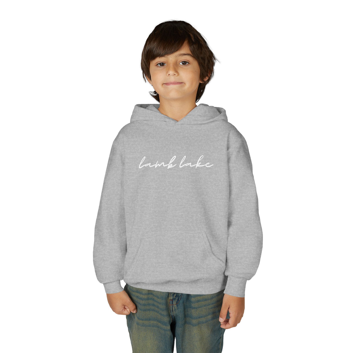 Youth Hoodie with "lamb lake" Script — Soft Casual Pullover