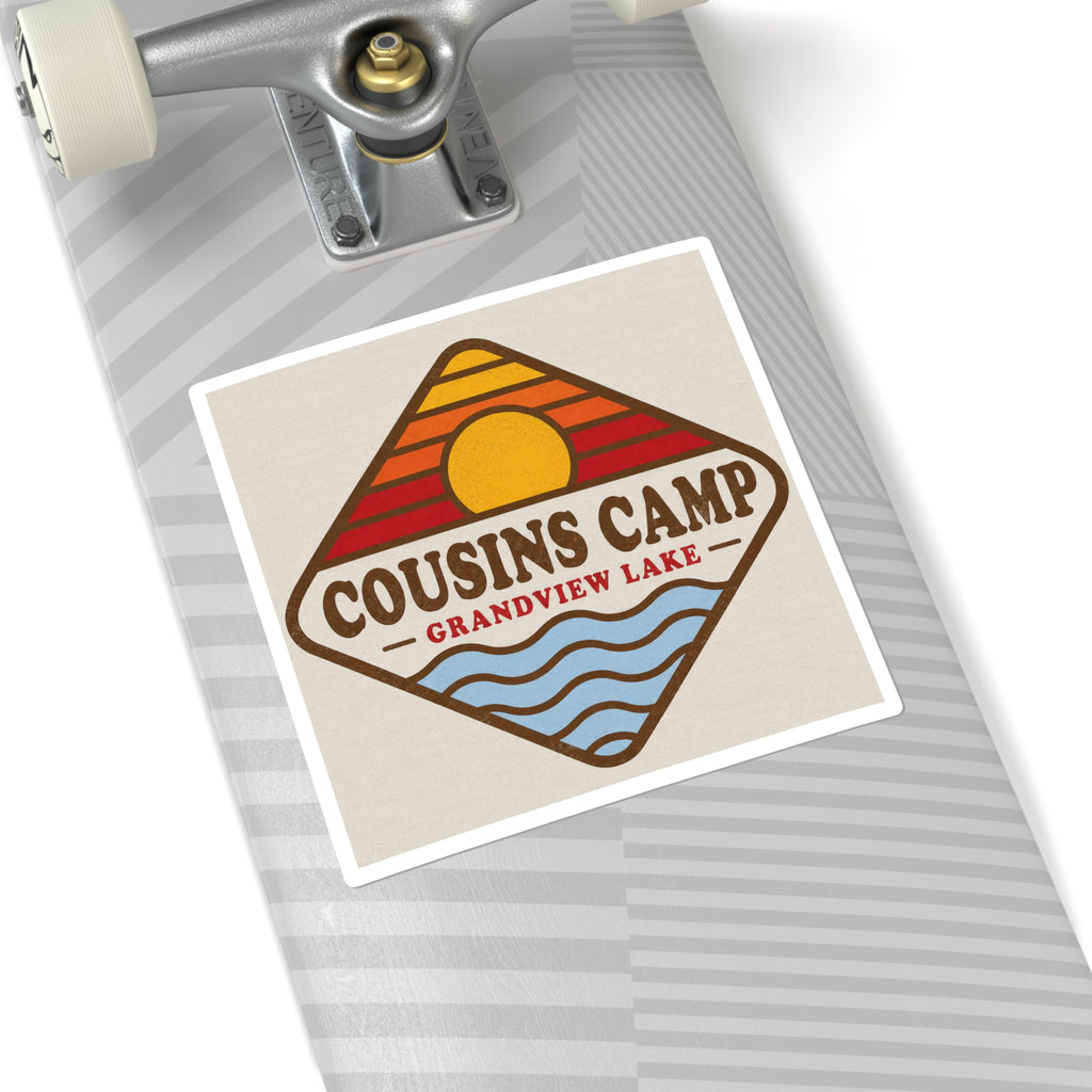 Cousins Camp Grandview Lake Sticker — Retro Sunset Lake Square Sticker