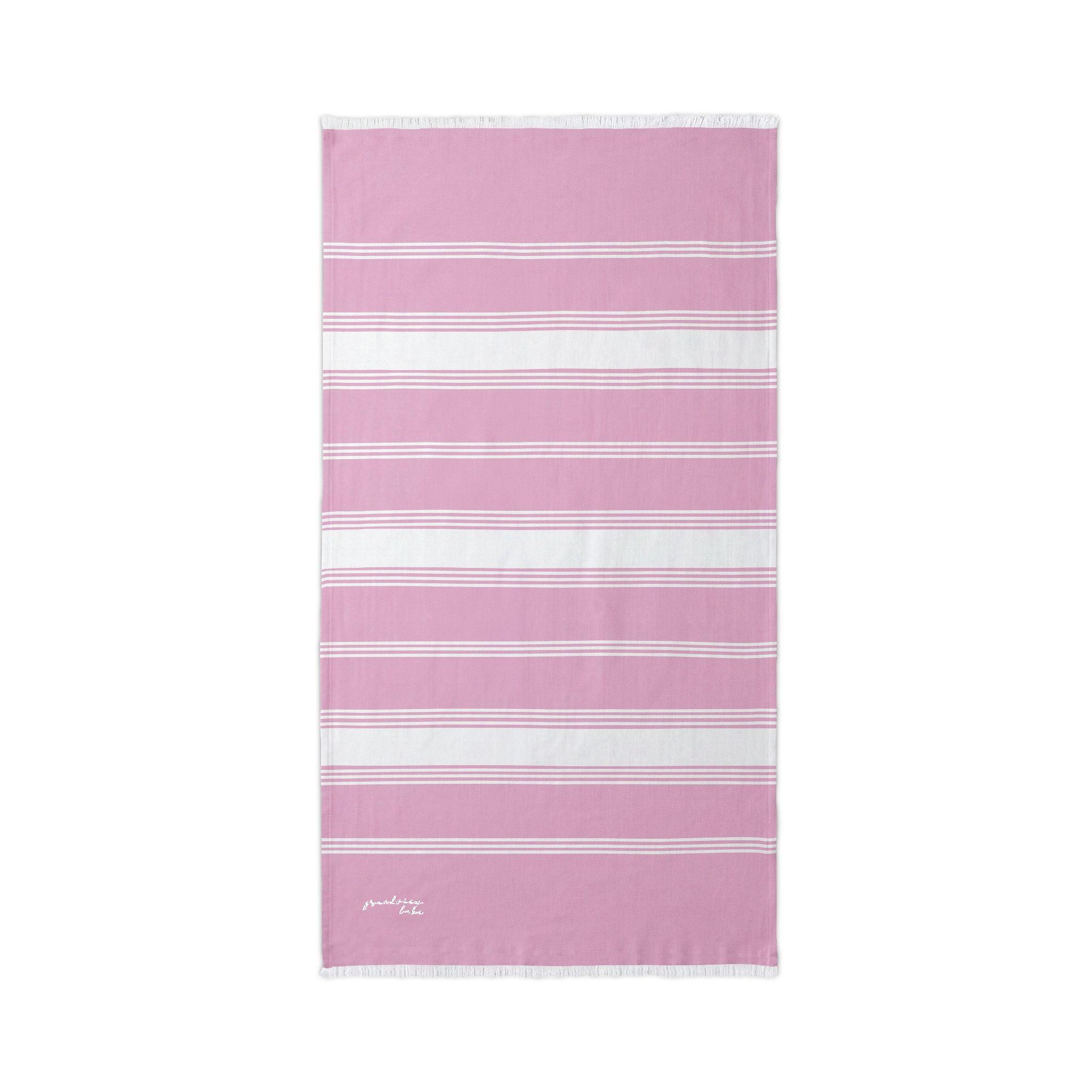 Script Embroidered Stripe Beach Throw Blanket — Grandview Lake Lightweight Turkish Towel for Lake, Travel & Summer