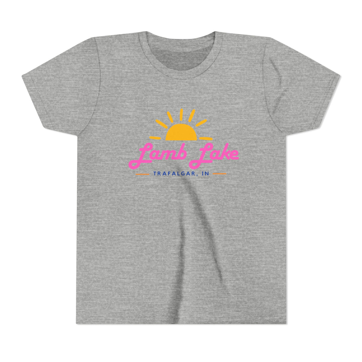 Youth Tee — Lamb Lake Retro Sunset Kids Shirt (Trafalgar, IN)