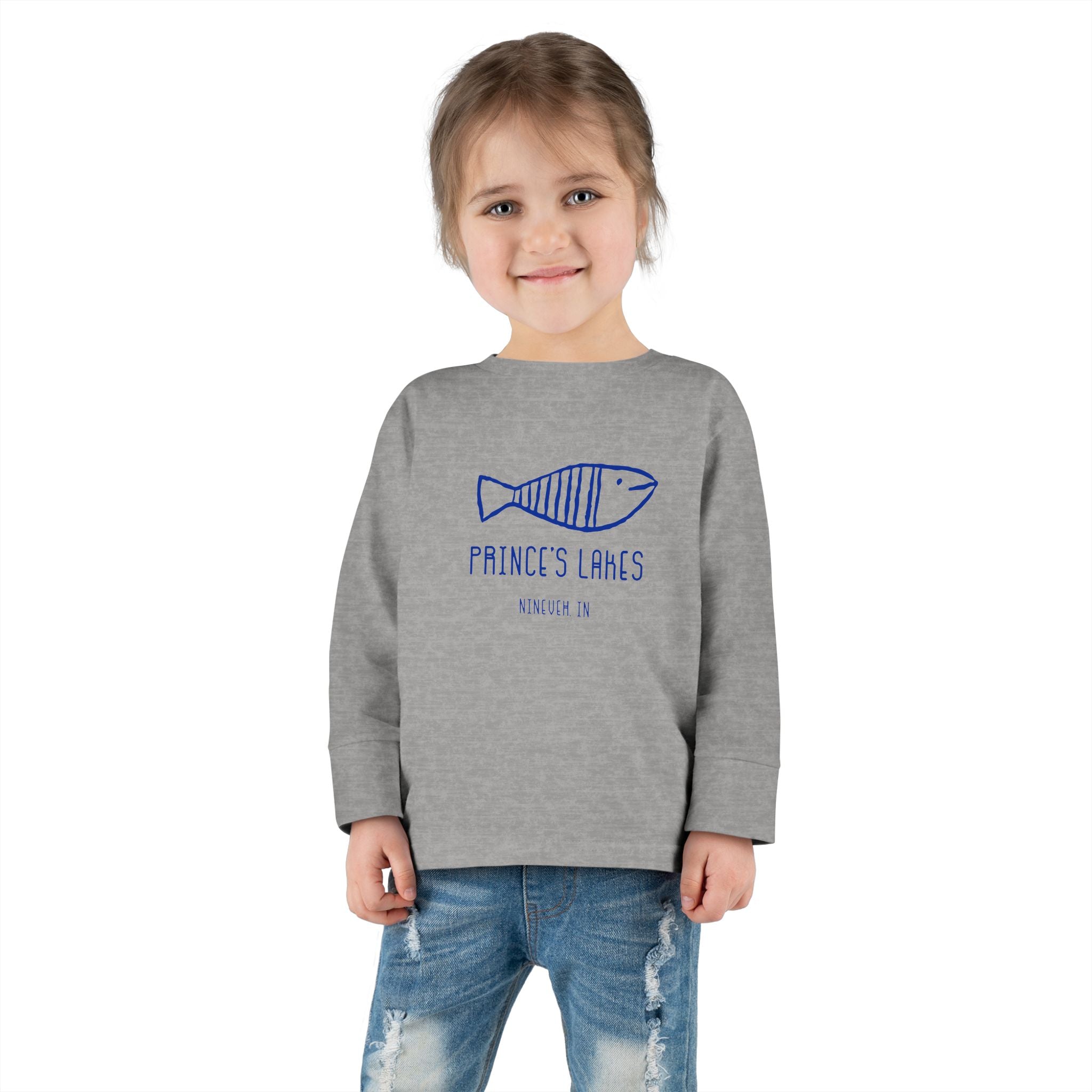 Toddler Long Sleeve Tee — "Prince's Lakes" Hand-Drawn Fish Graphic