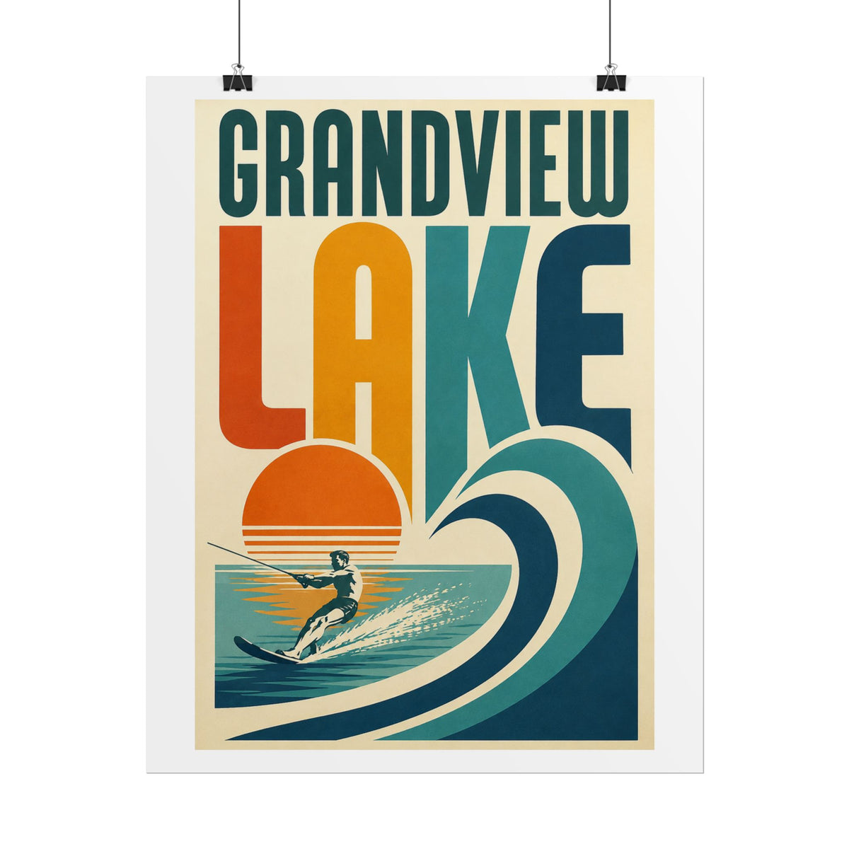 Grandview Lake Vintage Surf Poster — Retro Lakeside Wall Art (Rolled Poster)