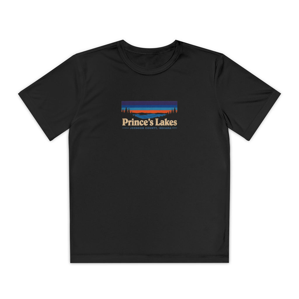 Prince's Lakes Youth Performance Tee — Retro Sunset Camp Shirt