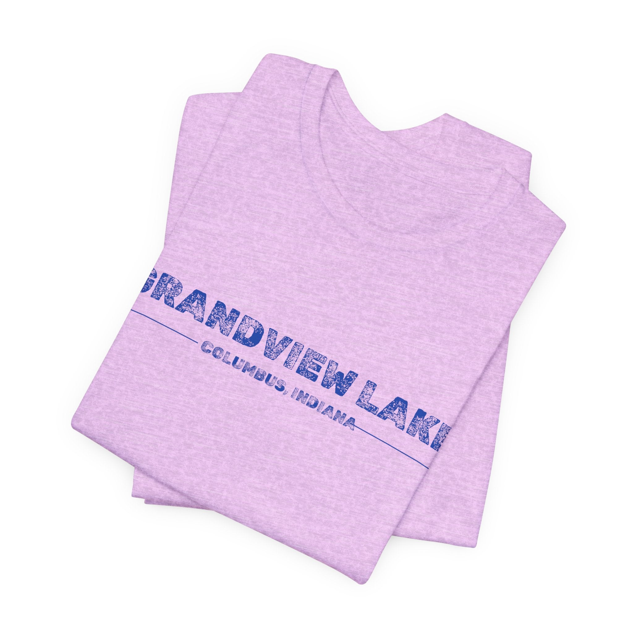 Grandview Lake Columbus, Indiana Tee — Vintage Blue Text Short Sleeve T-Shirt