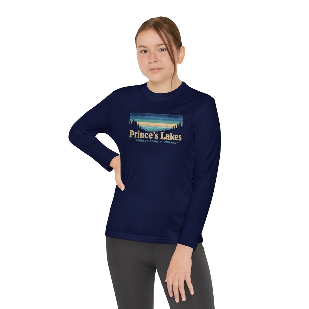 Prince's Lakes Youth Long Sleeve Tee — Retro Lakeside Nature Design
