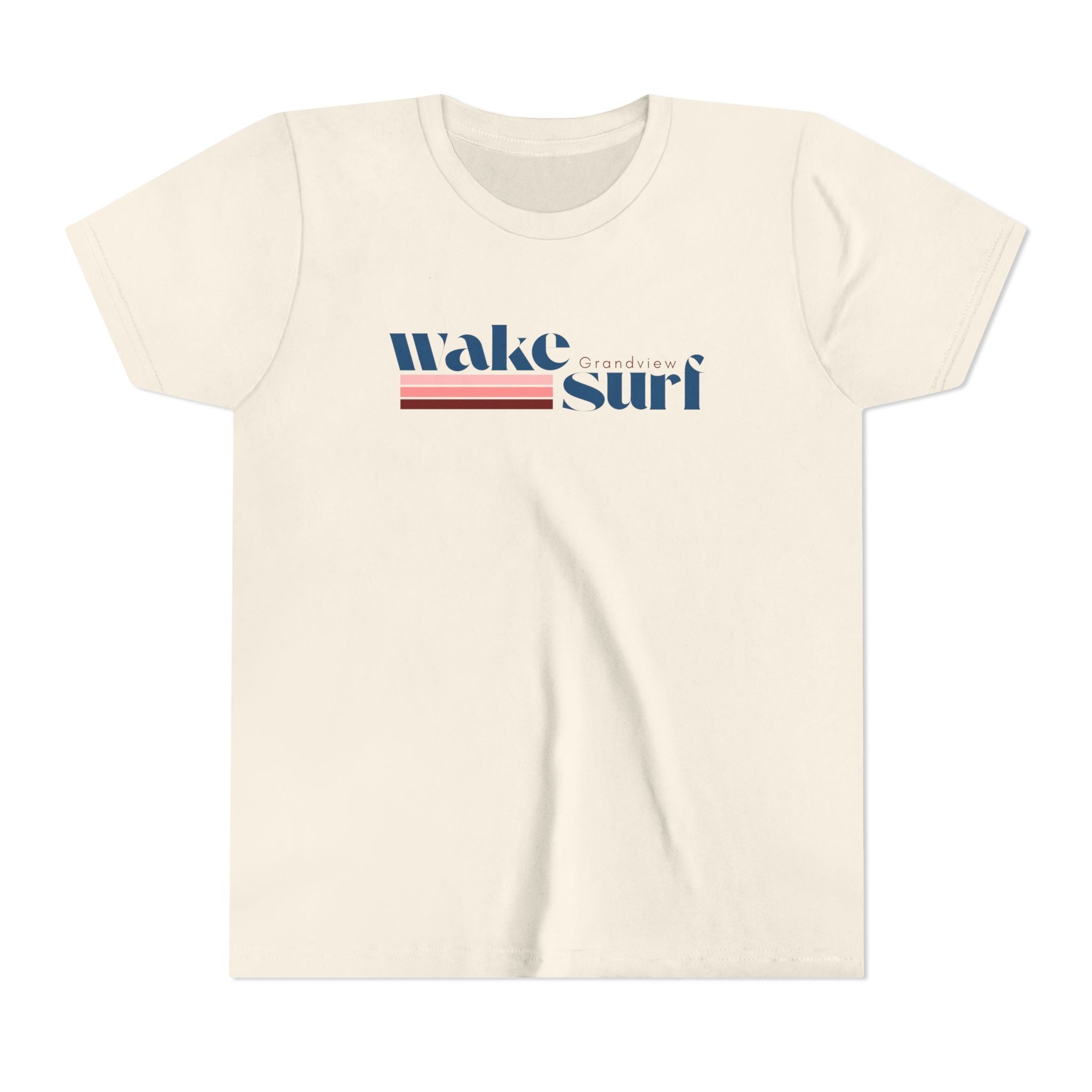 Youth Tee - "Wake Surf Grandview" Retro Striped Kids Surf T‑Shirt