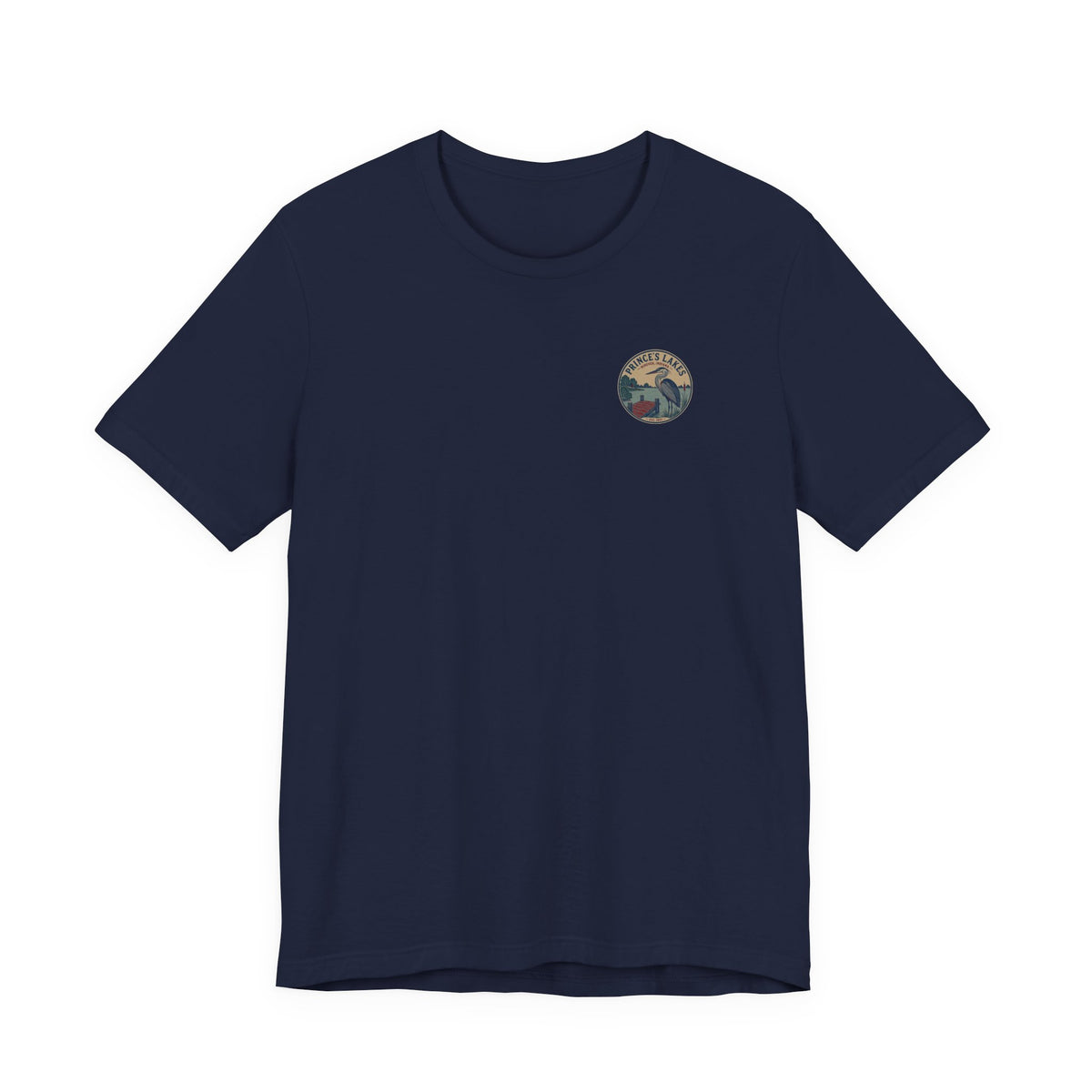 Prince's Lakes Great Blue Heron Graphic Tee — Vintage Nature Pocket & Back Print