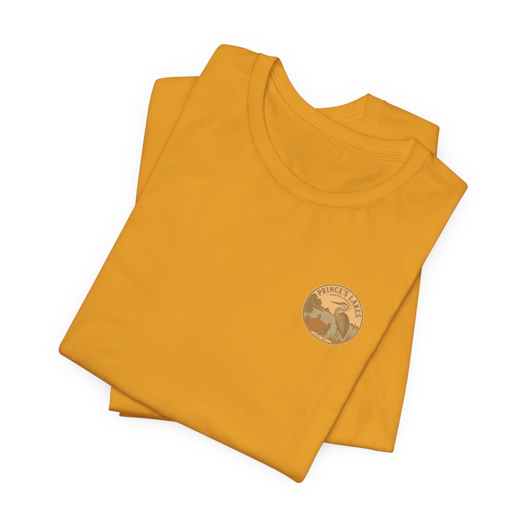 Prince's Lakes Great Blue Heron Graphic Tee — Vintage Nature Pocket & Back Print