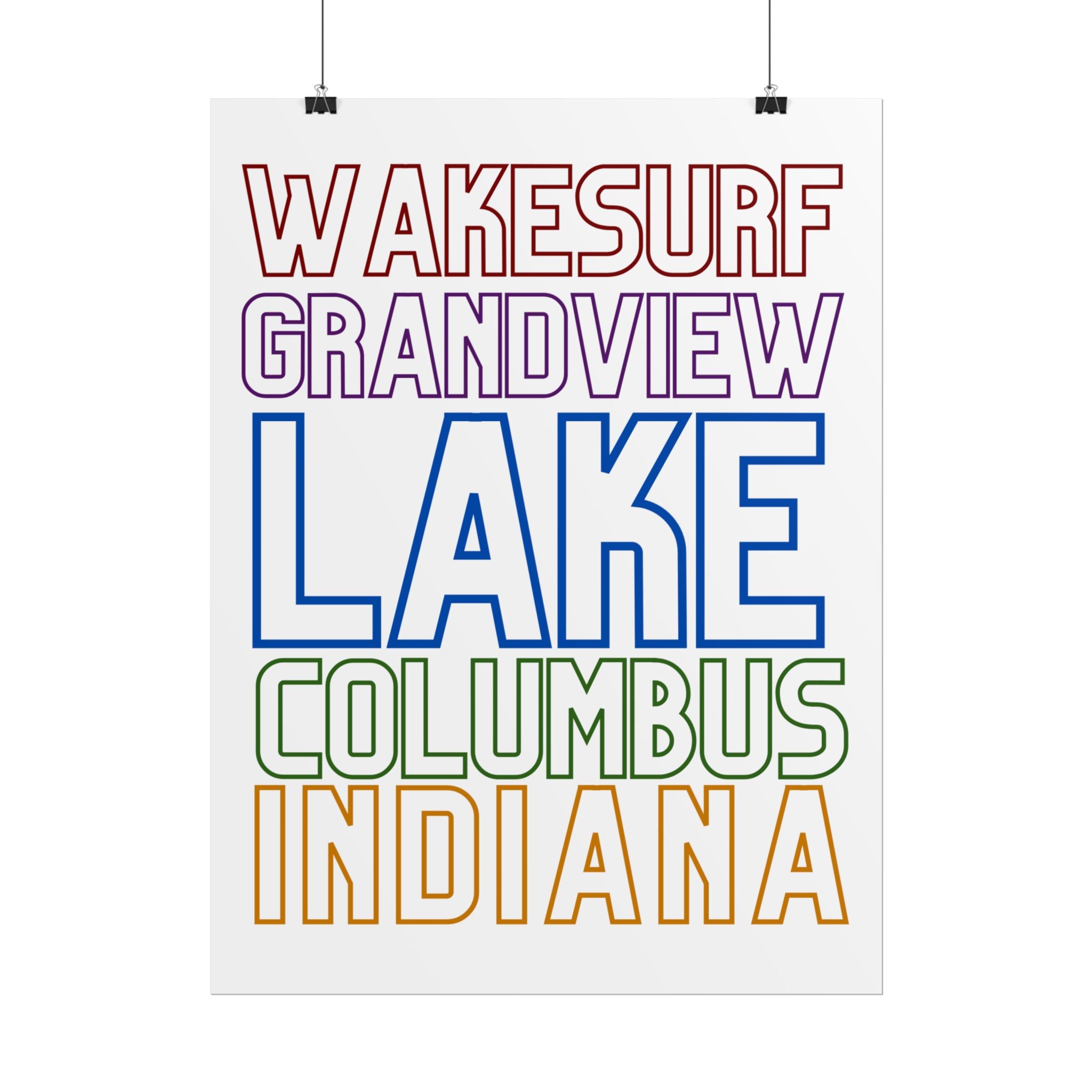 Lake Columbus Indiana Wakesurf Poster — Grandview Typography Rolled Poster