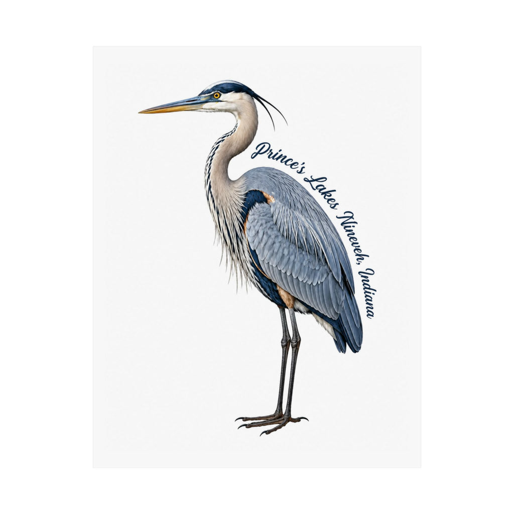 Great Blue Heron Art Print Poster — Matte Vertical Nature Illustration (Prince's Lakes Nineveh, Indiana)