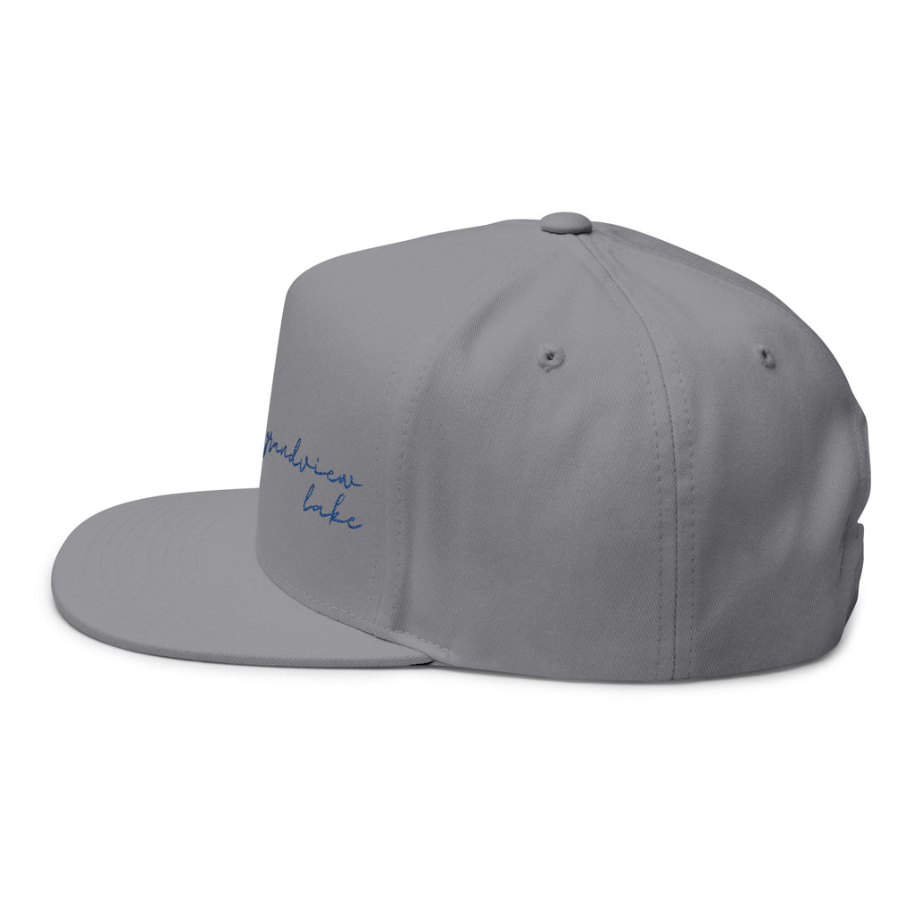 Flat Bill Cap — "Grandview Lake" Script Embroidered Snapback Hat
