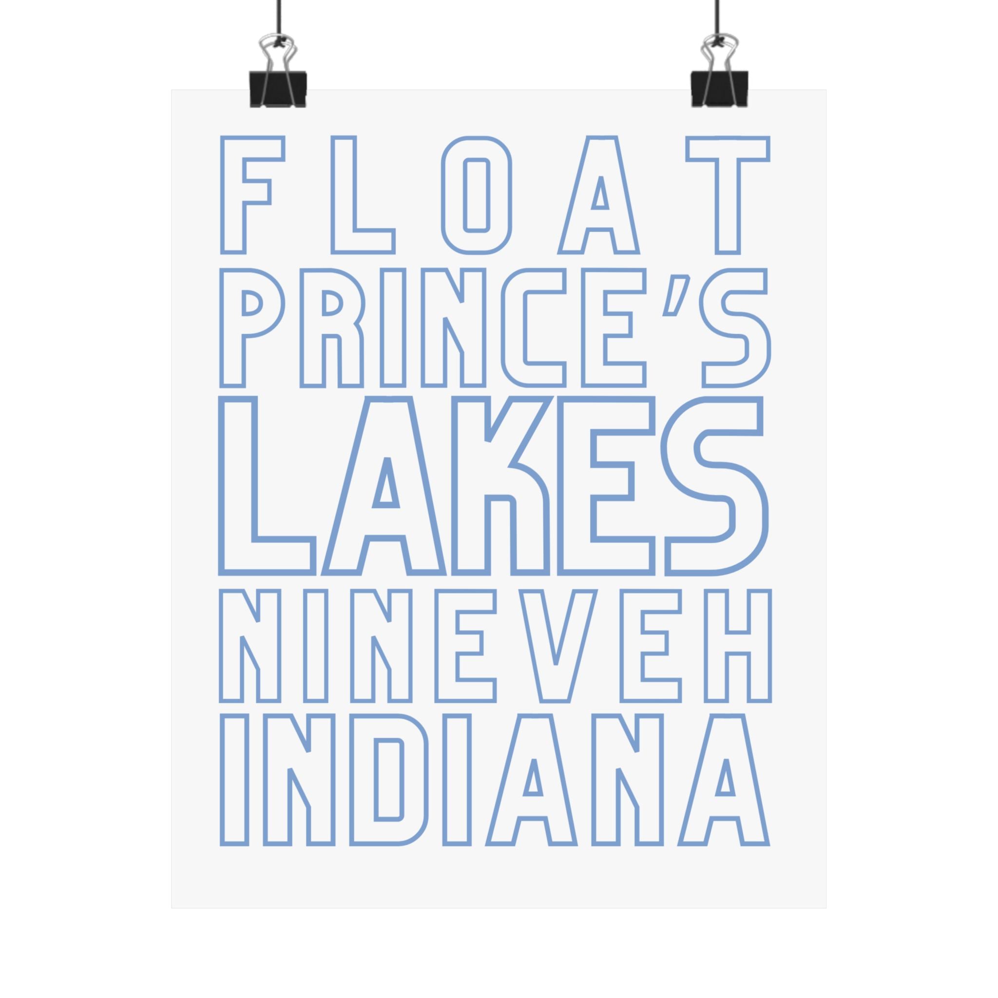 Poster — Float Prince’s Lakes, Nineveh Indiana (Minimal Blue Typography)