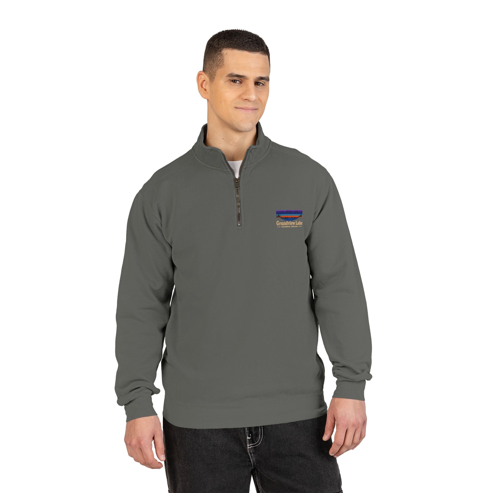 Quarter-Zip Sweatshirt — Grandview Lake Retro Sunset Patch