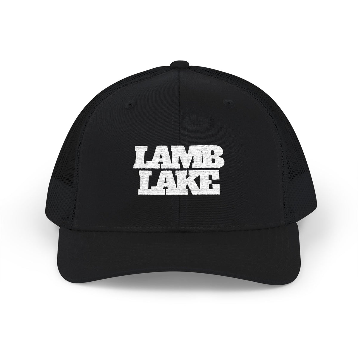 Lamb Lake Trucker Hat — Vintage White Mesh Snapback Cap