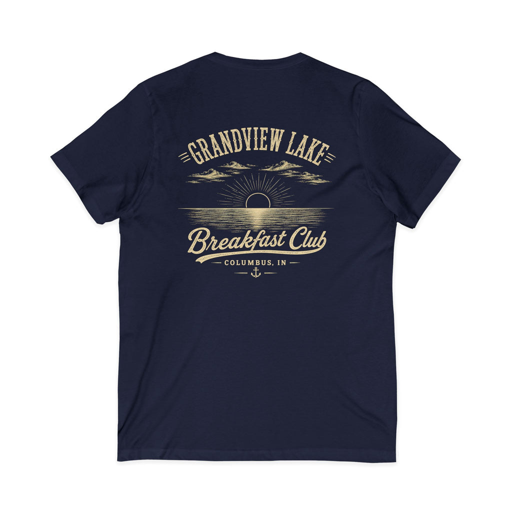 Good Food Good Company Good Morning V-Neck Tee — Retro Grandview Lake Breakfast Club Graphic Shirt