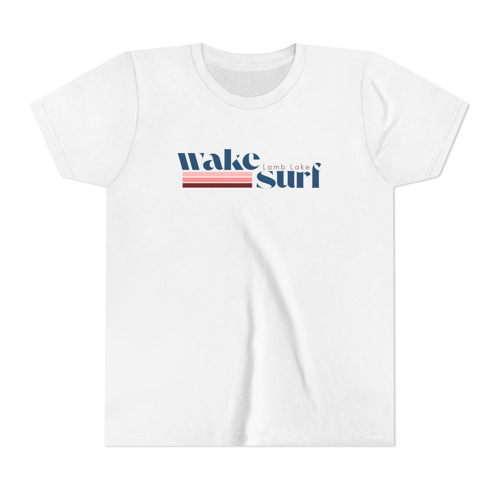 Youth Tee - "Wake Surf Lamb Lake" Retro Striped Kids Surf T‑Shirt