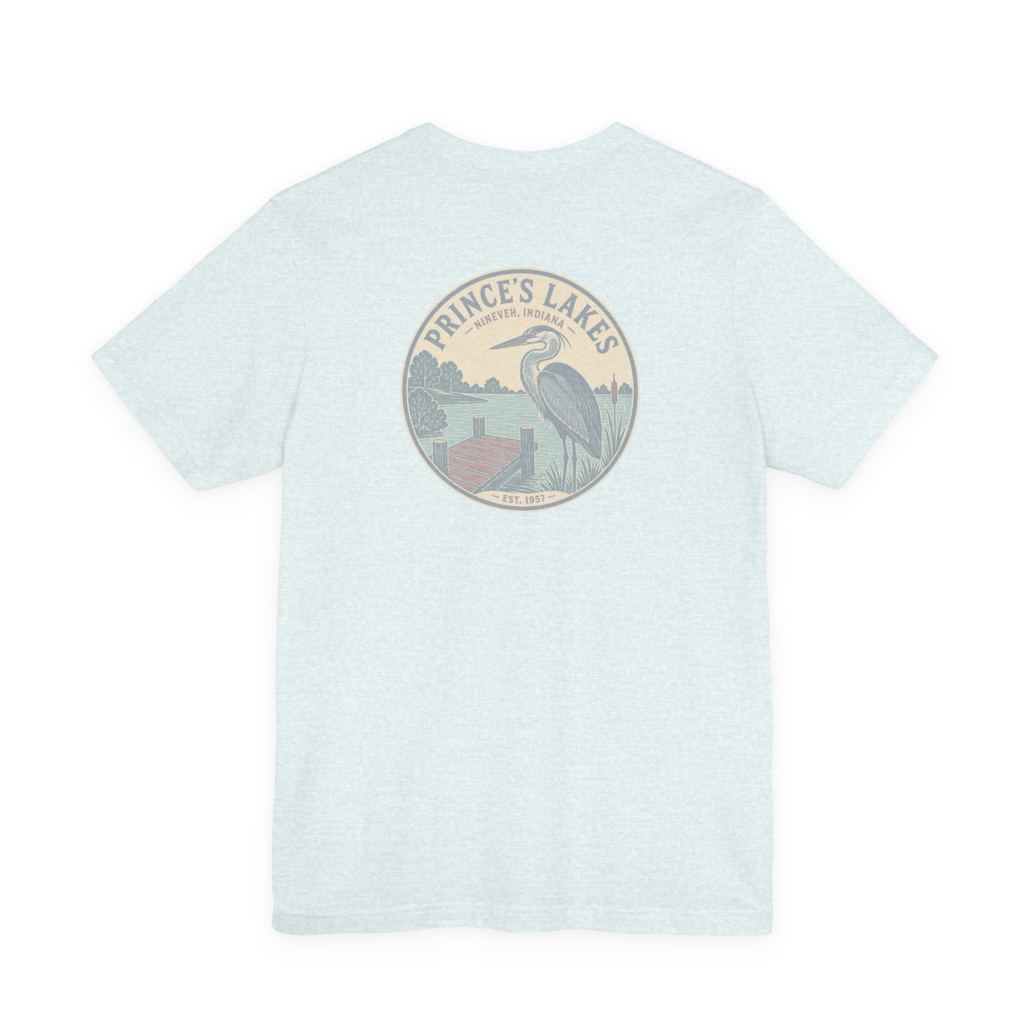 Prince's Lakes Great Blue Heron Graphic Tee — Vintage Nature Pocket & Back Print
