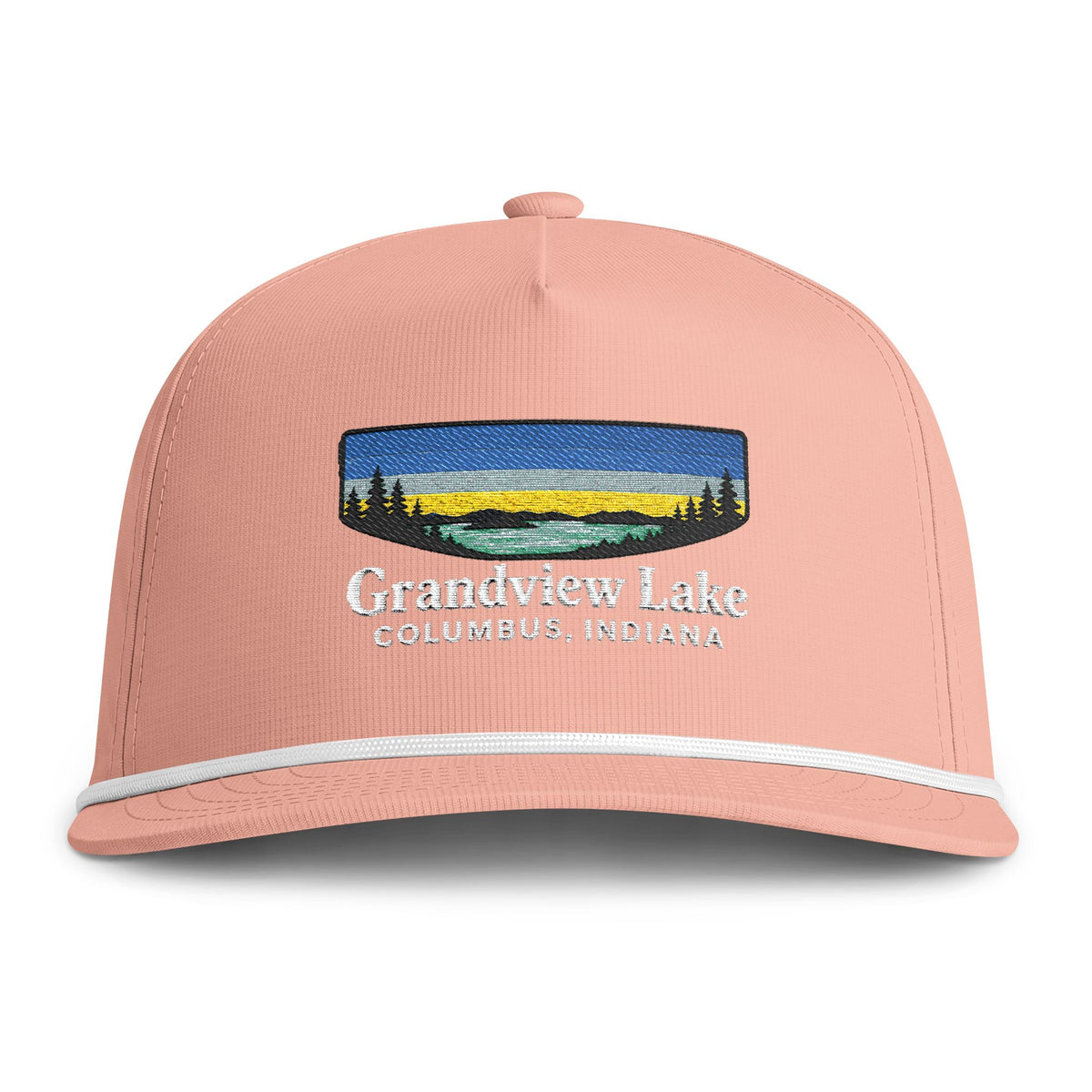 Sunset Lakes Rope Cap — Grandview Lake White Font Embroidered Trucker Hat