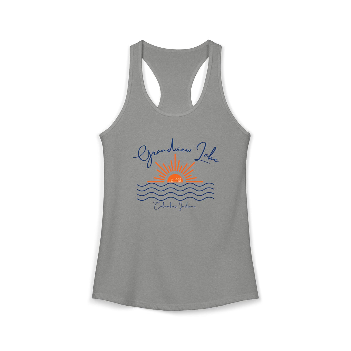 Women's Ideal Racerback Tank- Sun over Water "Grandview Lake" Script