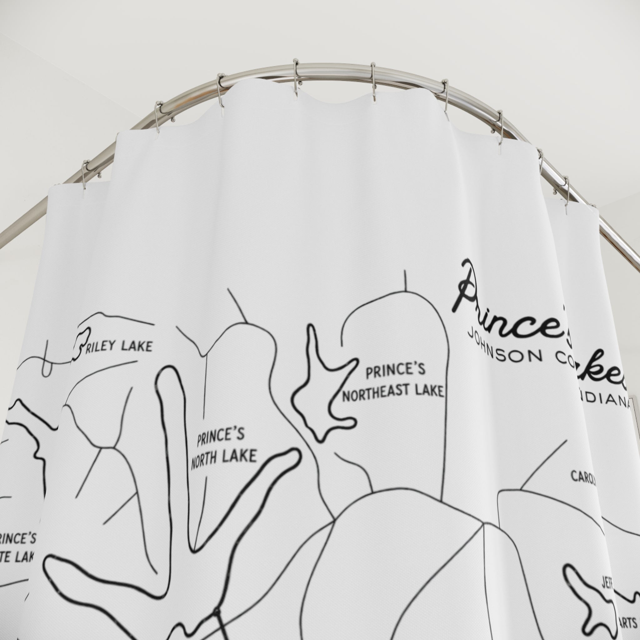 Prince's Lakes Map Shower Curtain — Johnson County, Indiana Lake Map Bathroom Decor