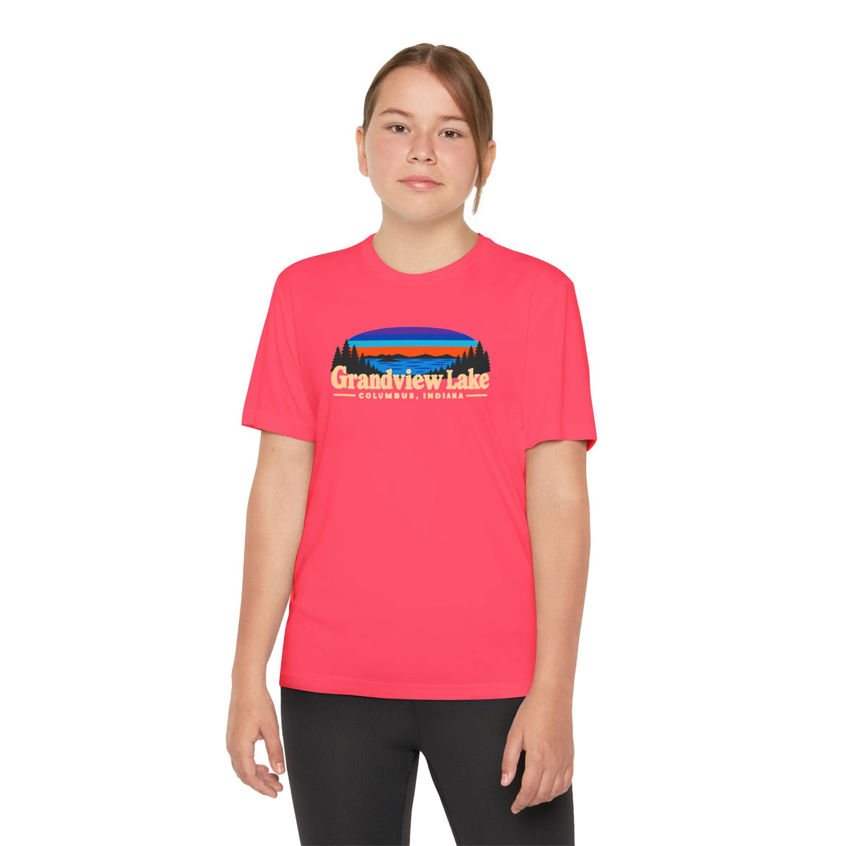 Youth Performance Tee — Grandview Lake Retro Sunset Camp Shirt