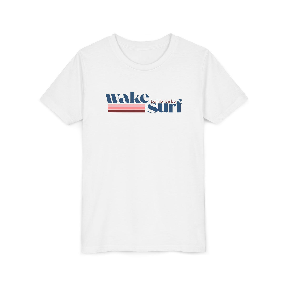 Youth Tee - "Wake Surf Lamb Lake" Retro Striped Kids Surf T‑Shirt