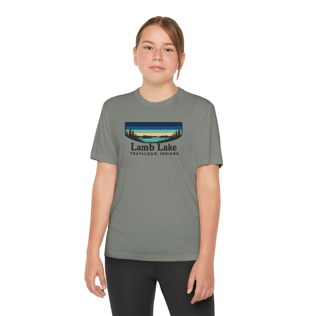 Youth Performance Tee — Lamb Lake Retro Sunset Camp Shirt