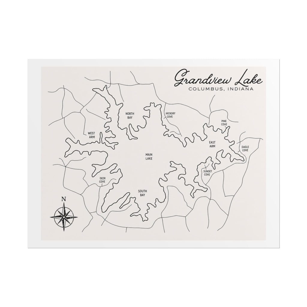 Grandview Lake Map Poster — Rolled Vintage Nautical Lake Map Wall Art