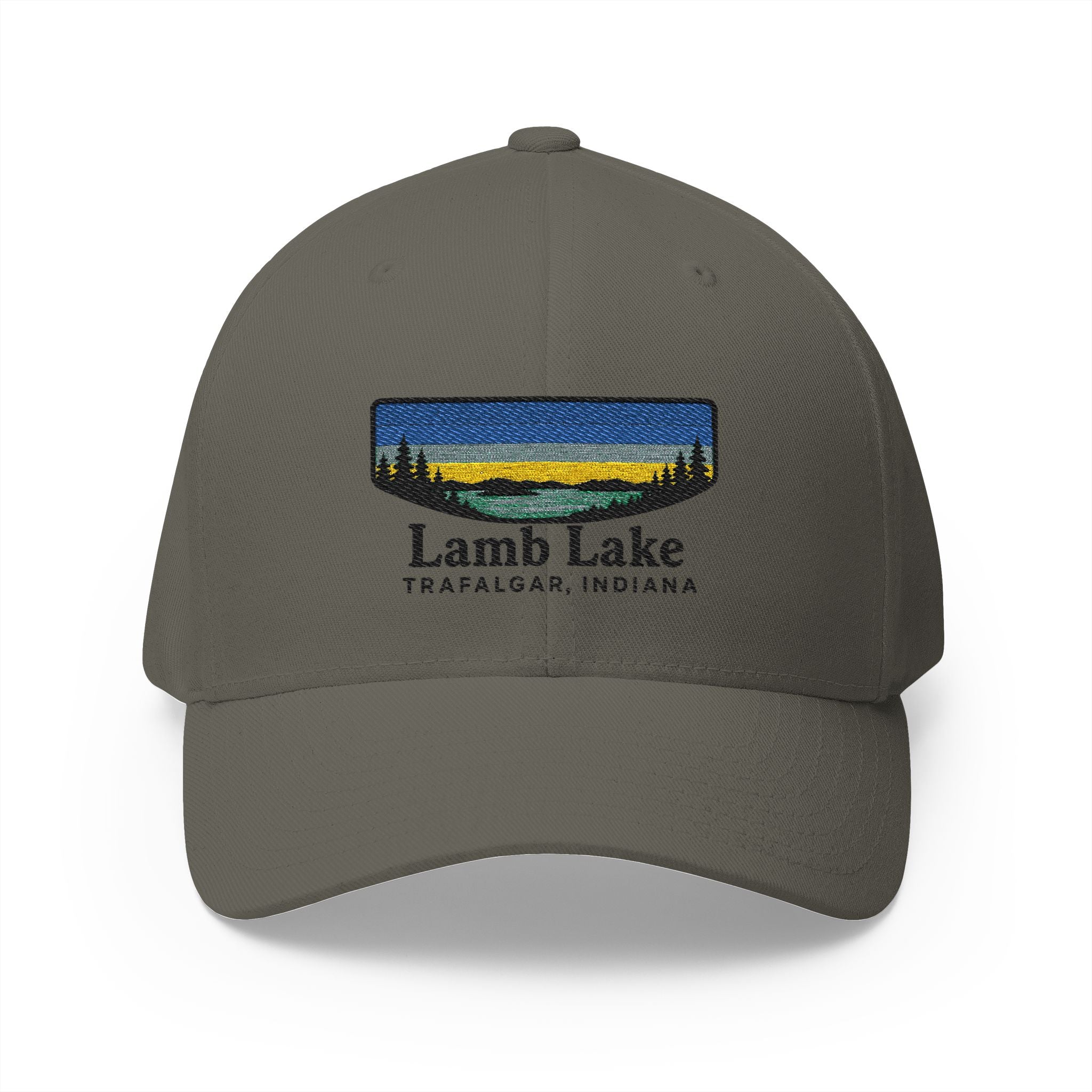 Lamb Lake Embroidered Cap — Scenic Lake Sunset Hat