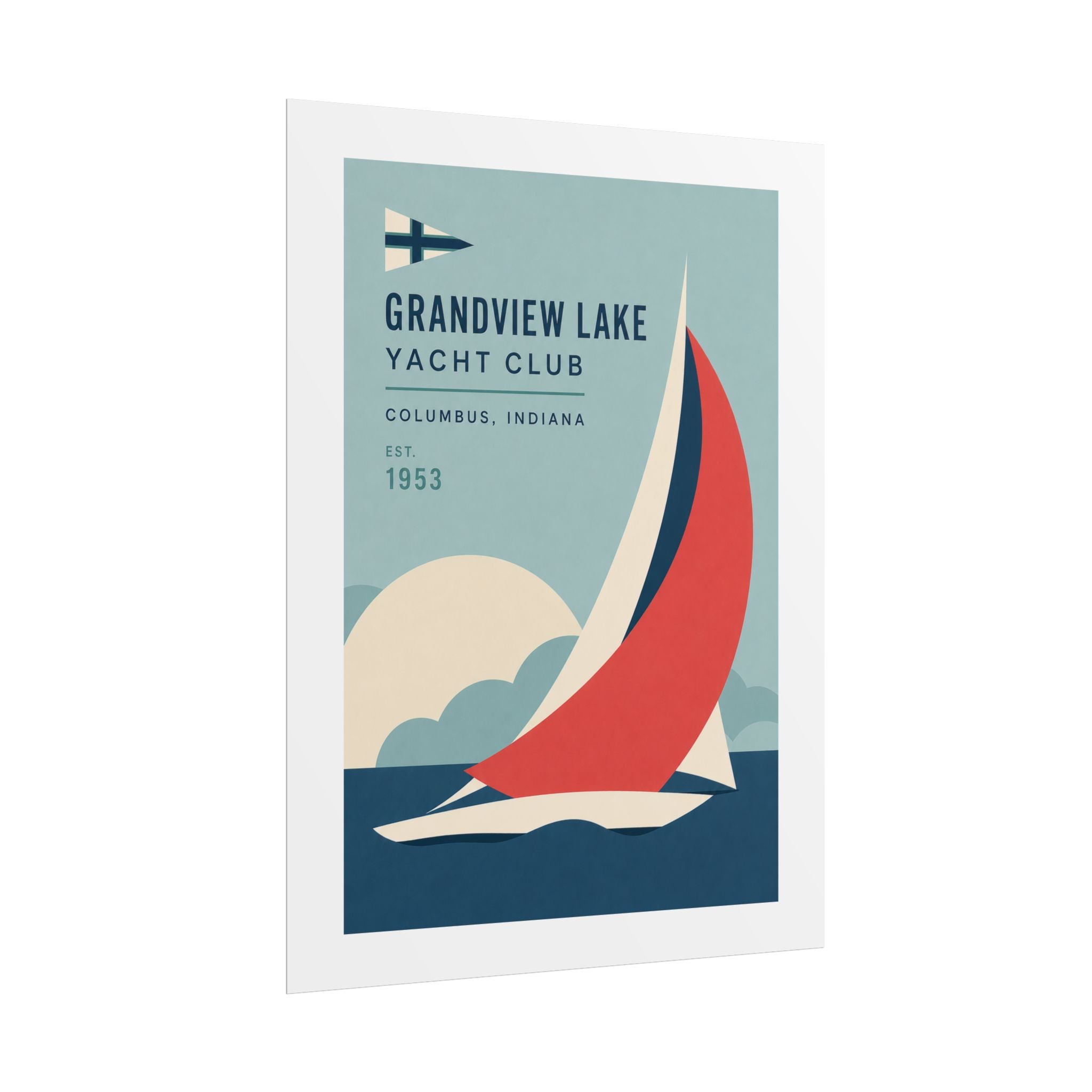 Grandview Lake Yacht Club Poster — Retro Sailing Print (Columbus, Indiana)