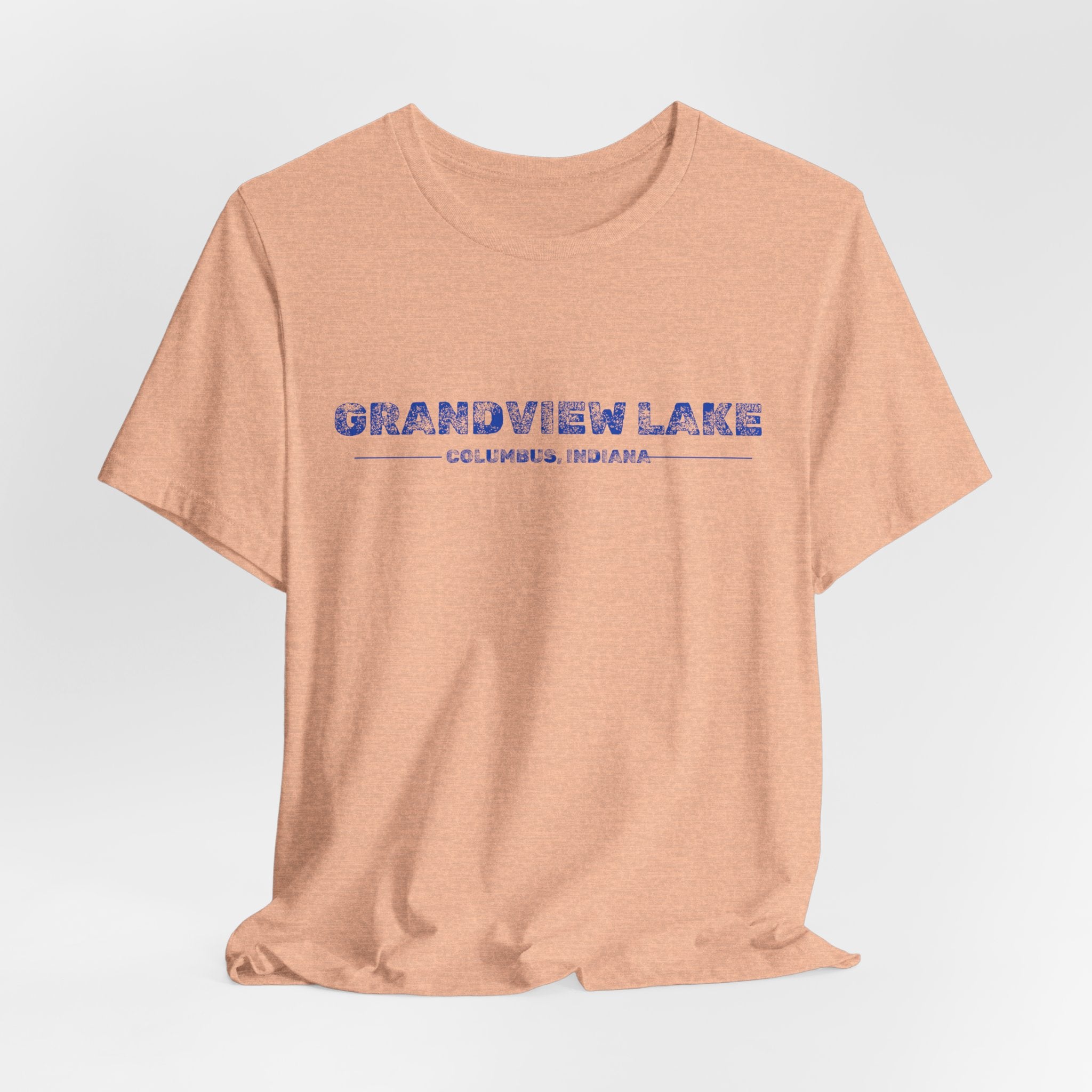 Grandview Lake Columbus, Indiana Tee — Vintage Blue Text Short Sleeve T-Shirt