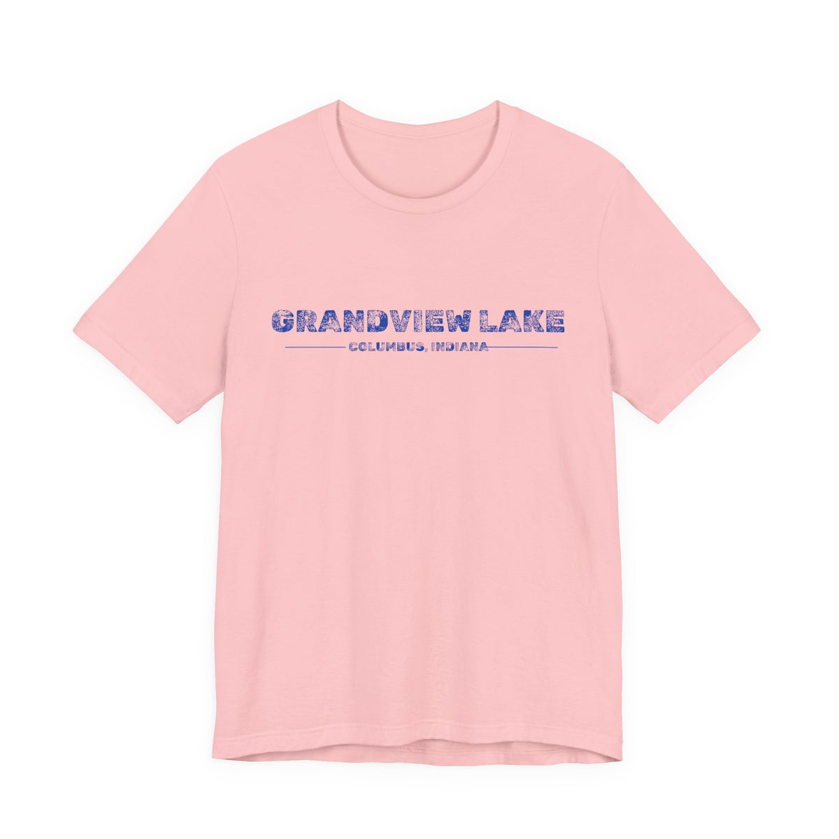 Grandview Lake Columbus, Indiana Tee — Vintage Blue Text Short Sleeve T-Shirt
