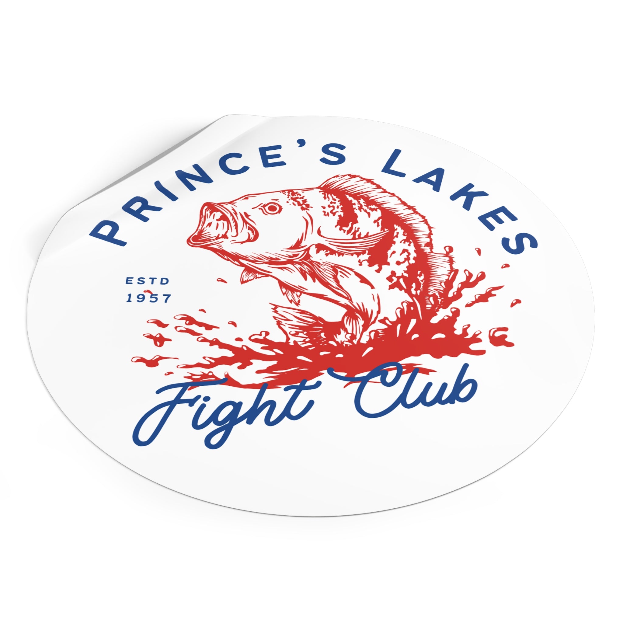 Prince's Lakes Fight Club Round Vinyl Sticker — Vintage Fishing Bass Emblem (ESTD 1957)