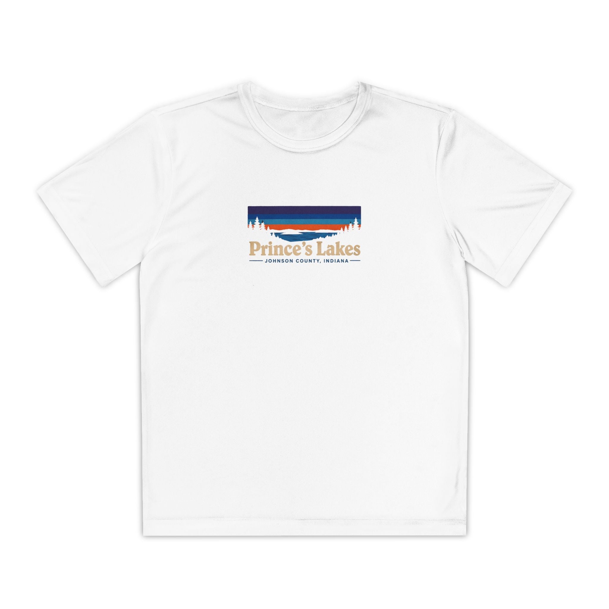 Prince's Lakes Youth Performance Tee — Retro Sunset Camp Shirt