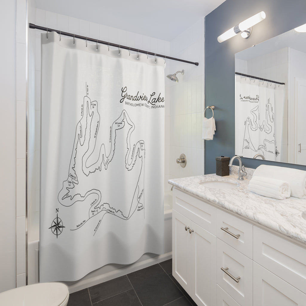 Grandview Lake Map Shower Curtain — Decorative Bath Curtain with Lake Map Design