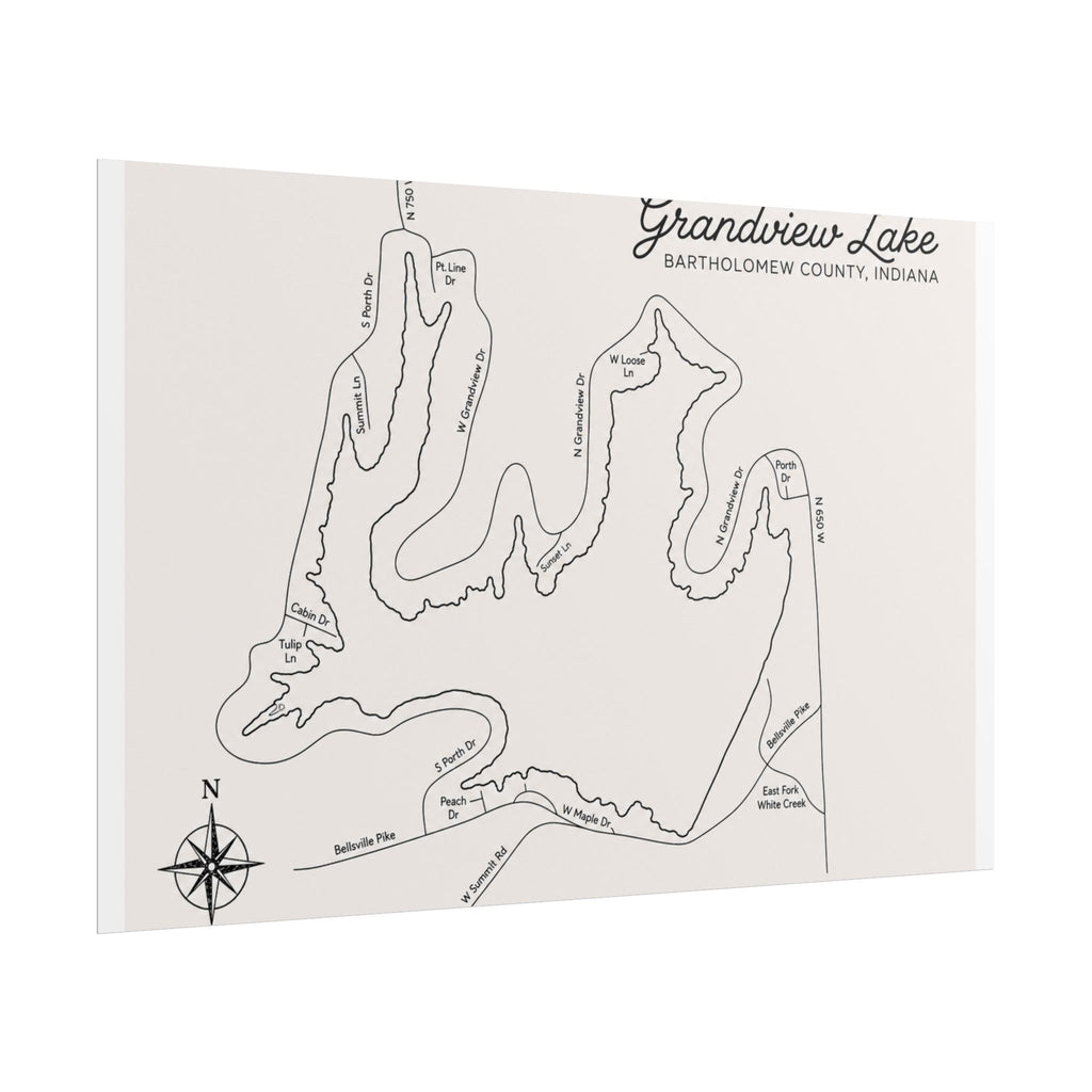 Grandview Lake Map Poster — Rolled Vintage Nautical Lake Map Wall Art