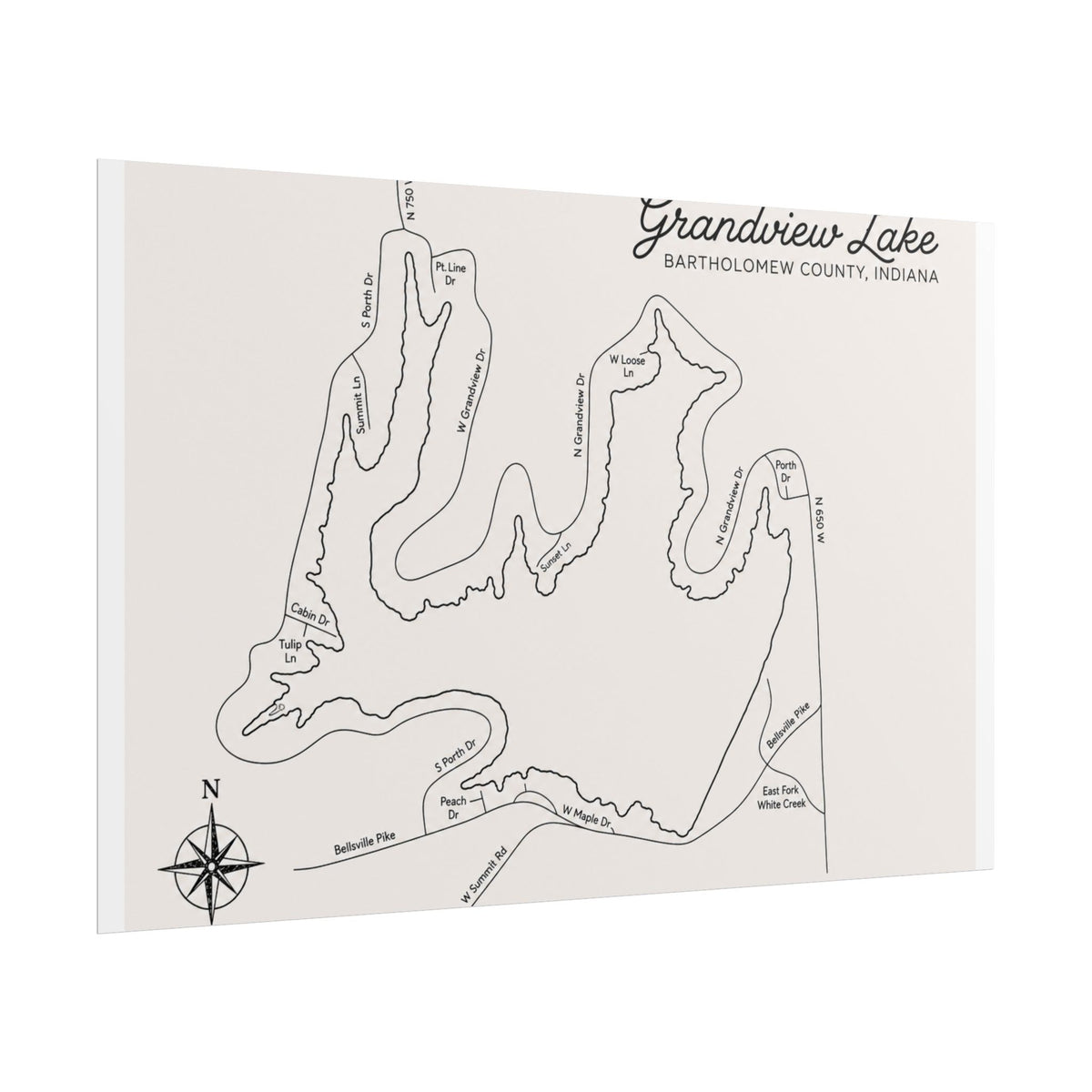 Grandview Lake Map Poster — Rolled Vintage Nautical Lake Map Wall Art