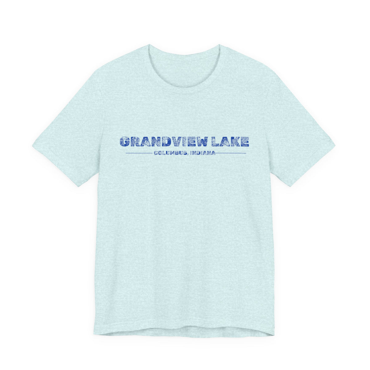 Grandview Lake Columbus, Indiana Tee — Vintage Blue Text Short Sleeve T-Shirt