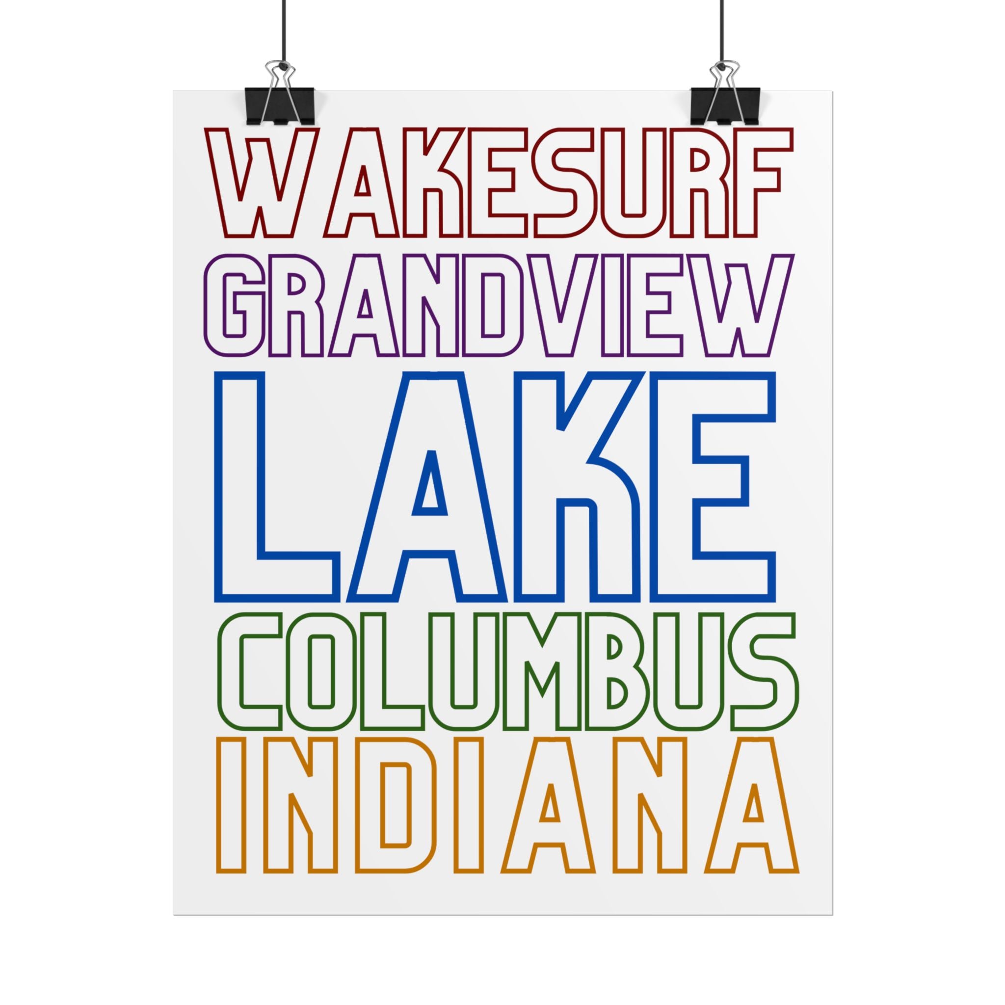 Lake Columbus Indiana Wakesurf Poster — Grandview Typography Rolled Poster
