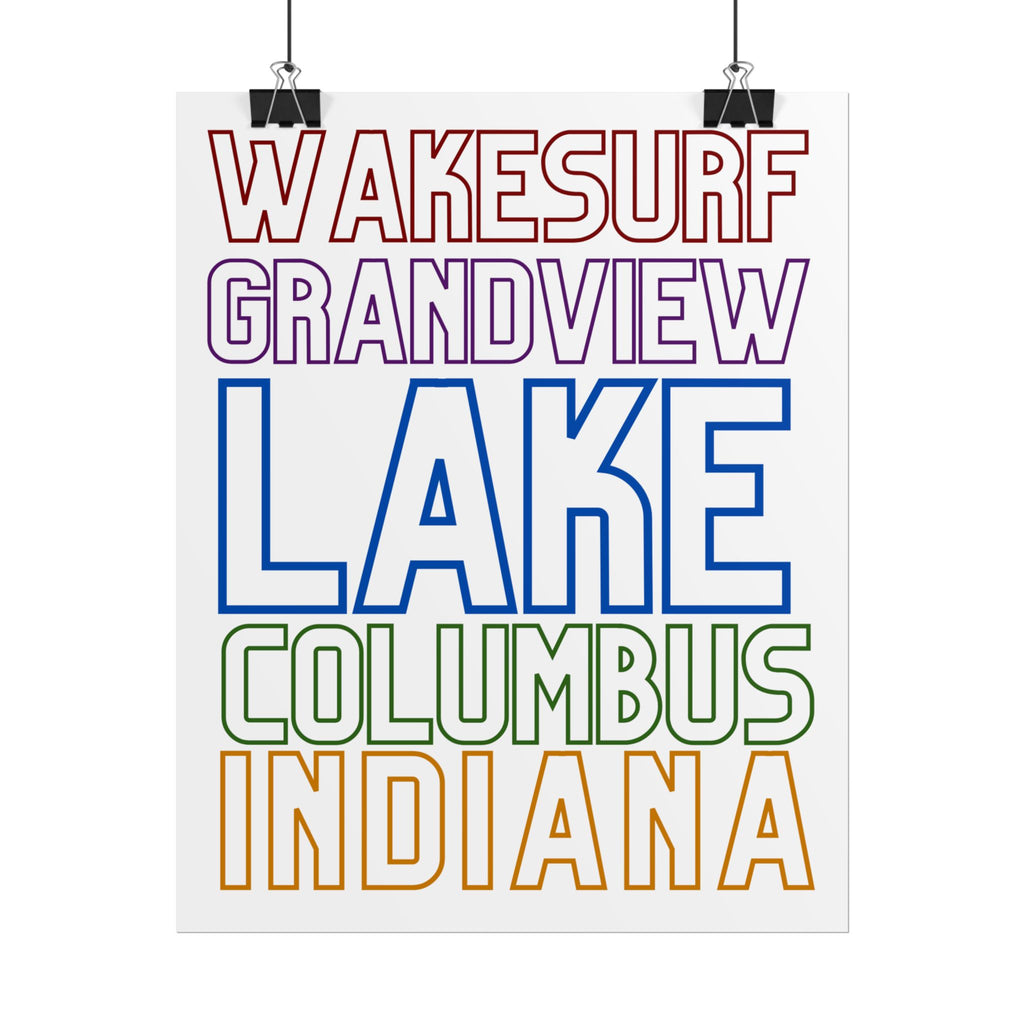 Lake Columbus Indiana Wakesurf Poster — Grandview Typography Rolled Poster